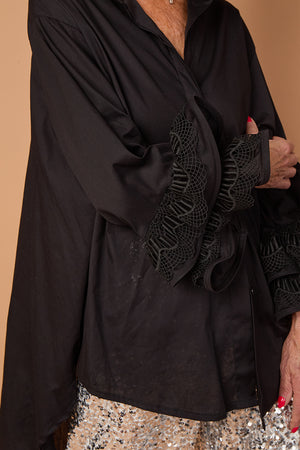 Goodwin embroided ruffle shirt in Black