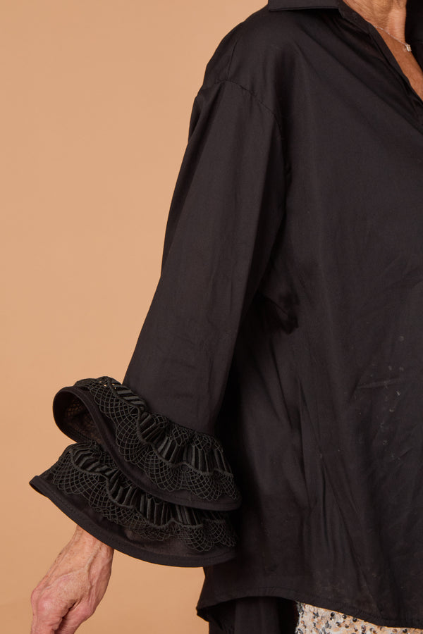 Goodwin embroided ruffle shirt in Black