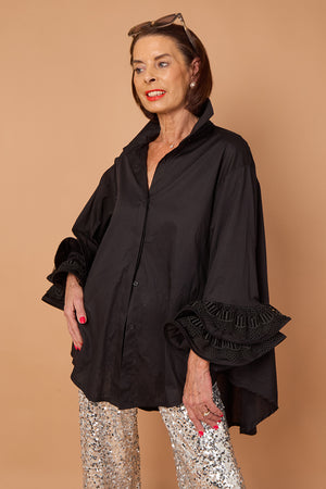 Goodwin embroided ruffle shirt in Black
