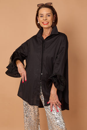 Goodwin embroided ruffle shirt in Black