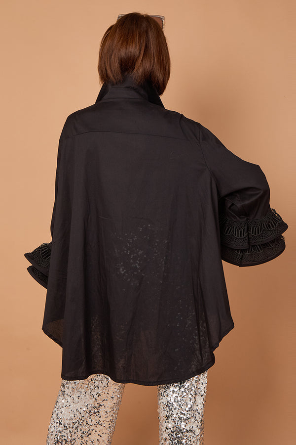 Goodwin embroided ruffle shirt in Black