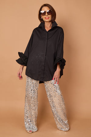 Goodwin embroided ruffle shirt in Black