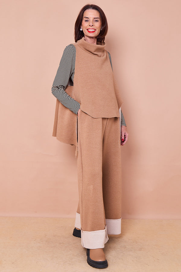 felicity layering waterfall top in camel