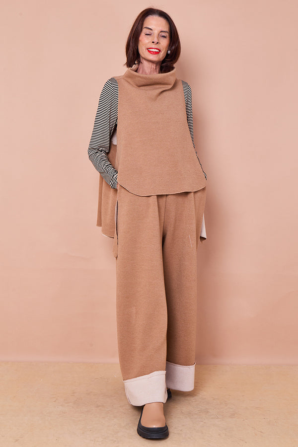 felicity layering waterfall top in camel