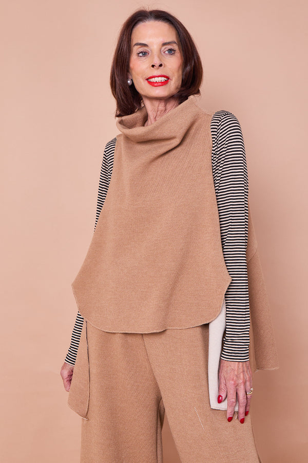 felicity layering waterfall top in camel