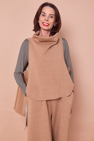 felicity layering waterfall top in camel