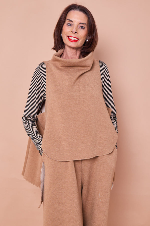 felicity layering waterfall top in camel