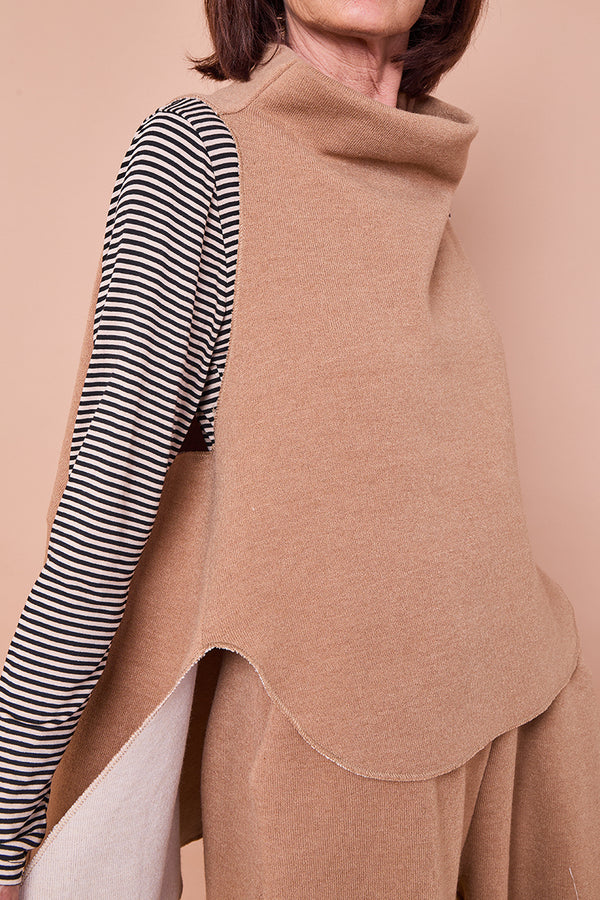 felicity layering waterfall top in camel
