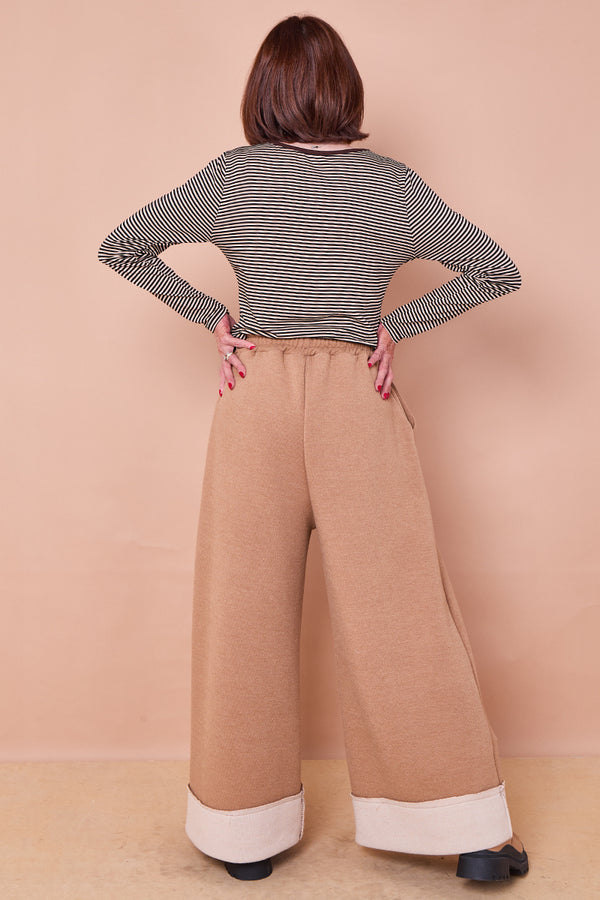 Felicity palazzo trousers in camel and beige