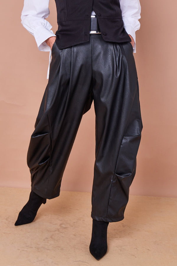 Lorenzo cocoon PU faux leather trousers in Black