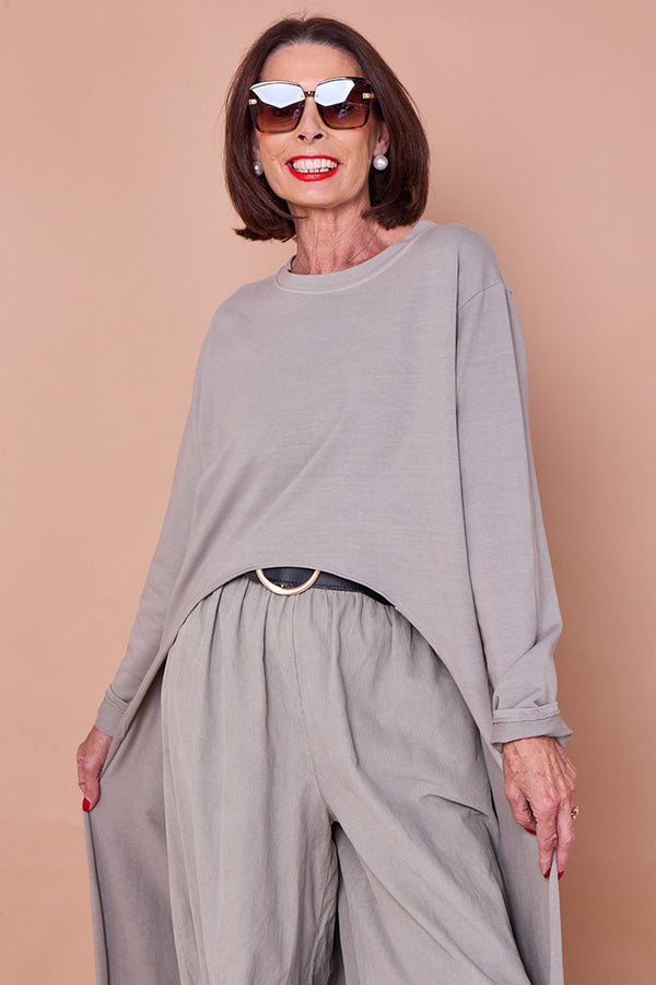 Sabrina waterfall sweatshirt top in stone