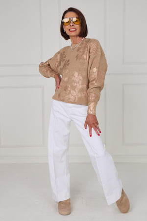 Flora foil knitwear in mocha with copper - Bond Street Store