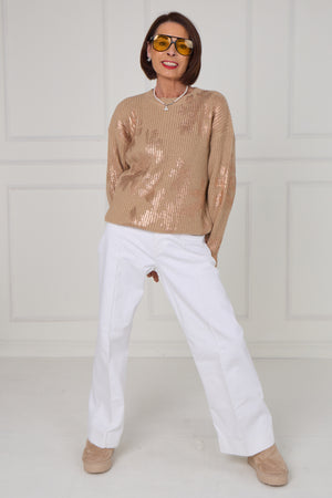 Flora foil knitwear in mocha with copper - Bond Street Store