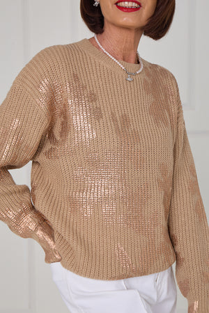 Flora foil knitwear in mocha with copper - Bond Street Store