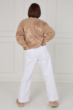 Flora foil knitwear in mocha with copper - Bond Street Store