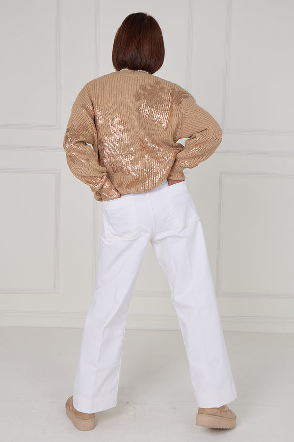 Flora foil knitwear in mocha with copper - Bond Street Store