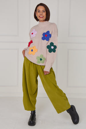 Claire 3d multi colour flower knitwear in mocha - Bond Street Store