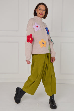 Claire 3d multi colour flower knitwear in mocha - Bond Street Store