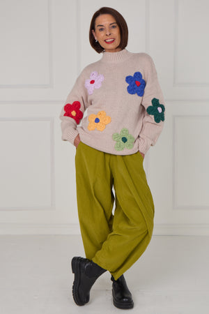 Claire 3d multi colour flower knitwear in mocha - Bond Street Store