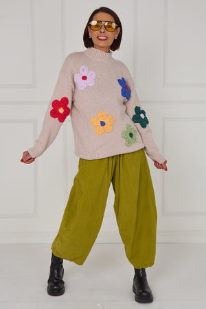 Claire 3d multi colour flower knitwear in mocha - Bond Street Store