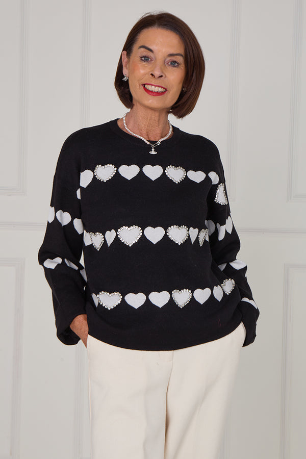 Louise embellished heart knitwear in black