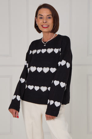 Louise embellished heart knitwear in black