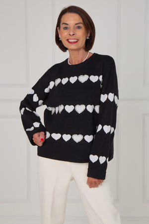Louise embellished heart knitwear in black