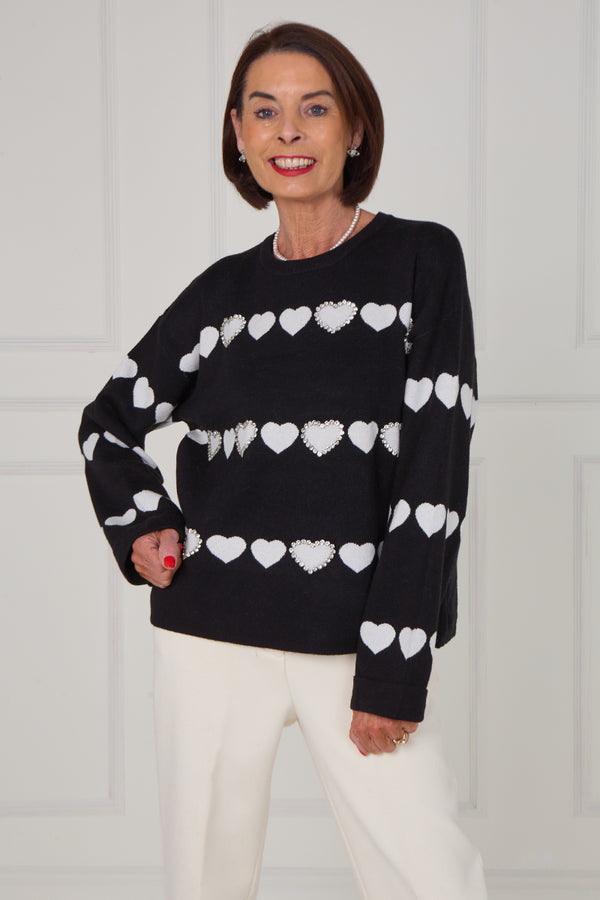 Louise embellished heart knitwear in black