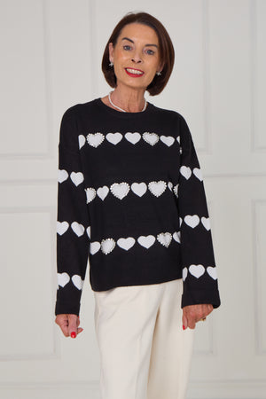 Louise embellished heart knitwear in black