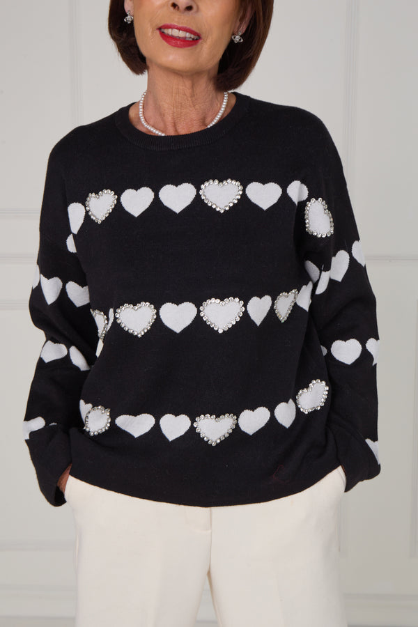 Louise embellished heart knitwear in black