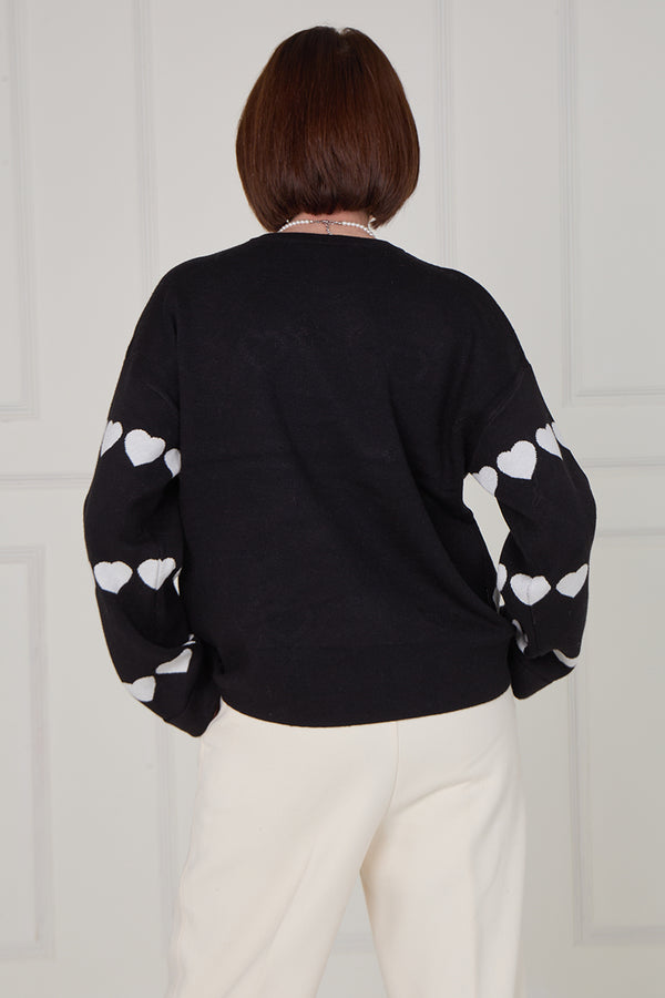 Louise embellished heart knitwear in black