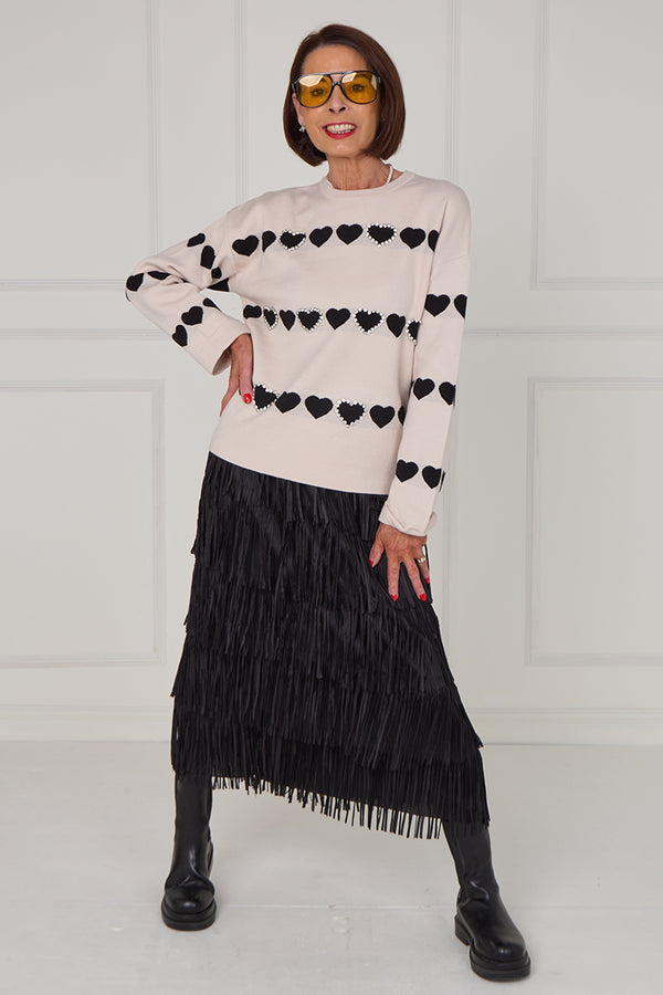 Louise embellished heart knitwear in stone - Bond Street Store