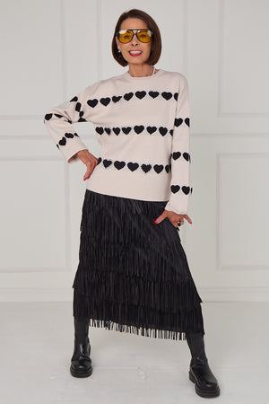 Louise embellished heart knitwear in stone - Bond Street Store