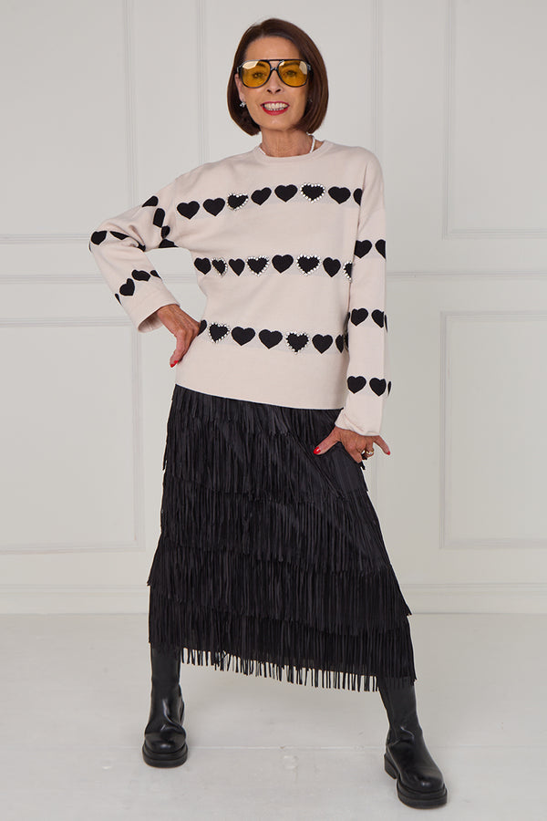 Louise embellished heart knitwear in stone - Bond Street Store