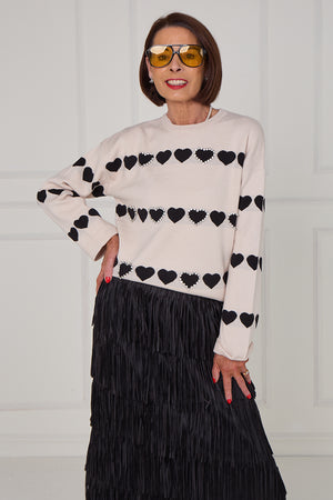 Louise embellished heart knitwear in stone - Bond Street Store