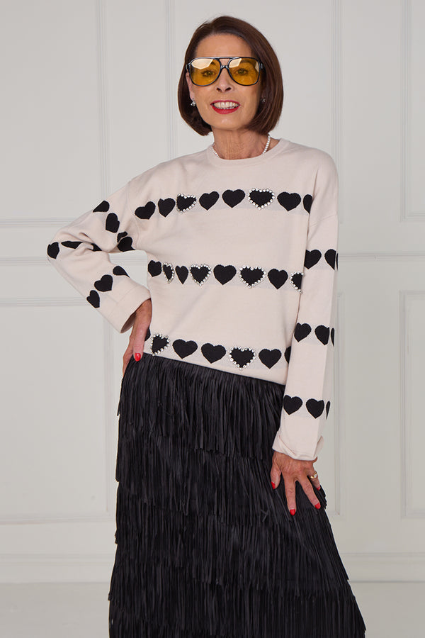 Louise embellished heart knitwear in stone - Bond Street Store