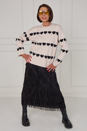 Louise embellished heart knitwear in stone - Bond Street Store