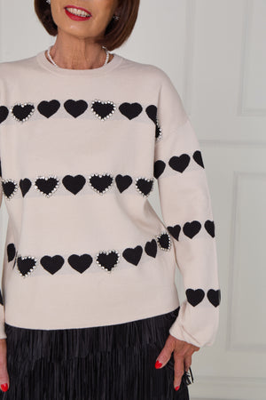 Louise embellished heart knitwear in stone - Bond Street Store