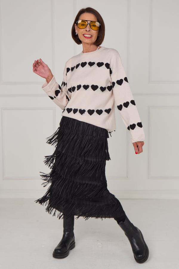 Louise embellished heart knitwear in stone - Bond Street Store