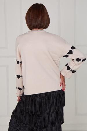 Louise embellished heart knitwear in stone - Bond Street Store