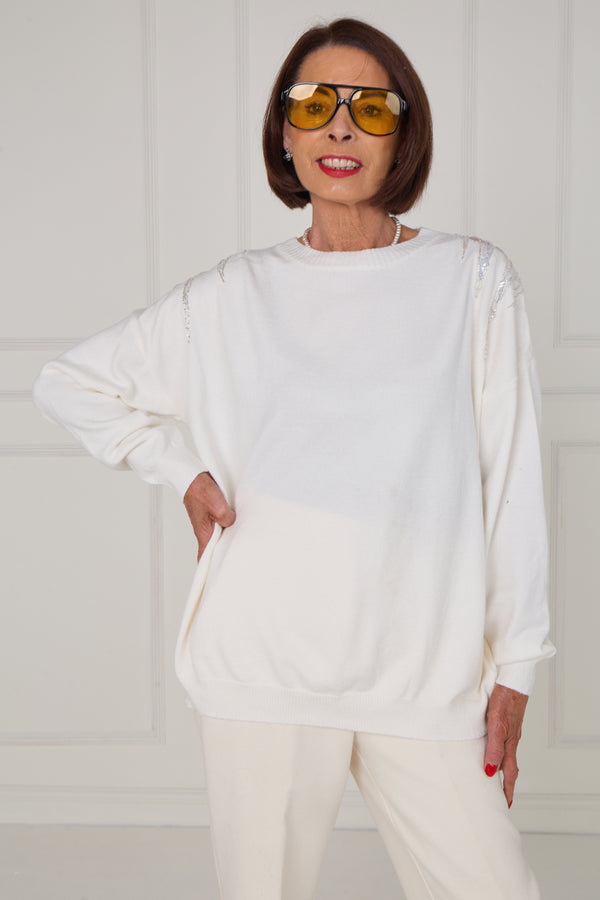 Julie back embellished knitwear in ecru