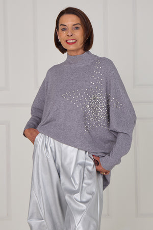 Colette embelished star knitwear in stone grey