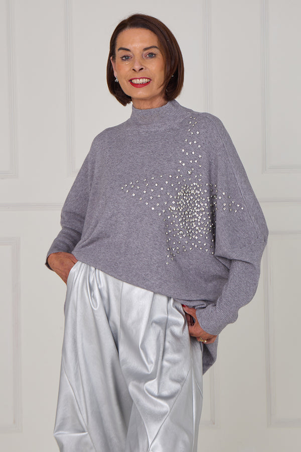 Colette embelished star knitwear in stone grey
