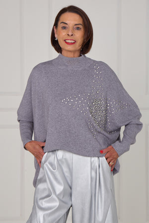 Colette embelished star knitwear in stone grey