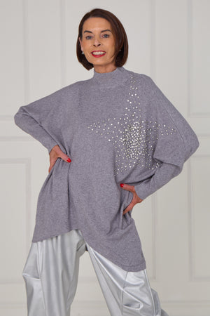 Colette embelished star knitwear in stone grey