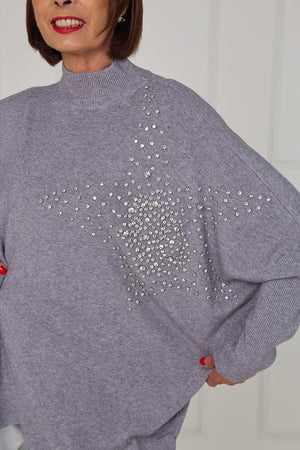 Colette embelished star knitwear in stone grey