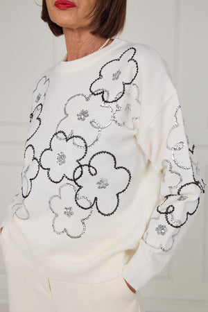 Alice embellished flower knitwear in ecru - Bond Street Store