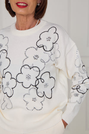Alice embellished flower knitwear in ecru - Bond Street Store