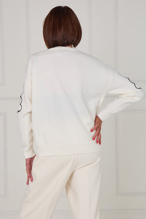 Alice embellished flower knitwear in ecru - Bond Street Store