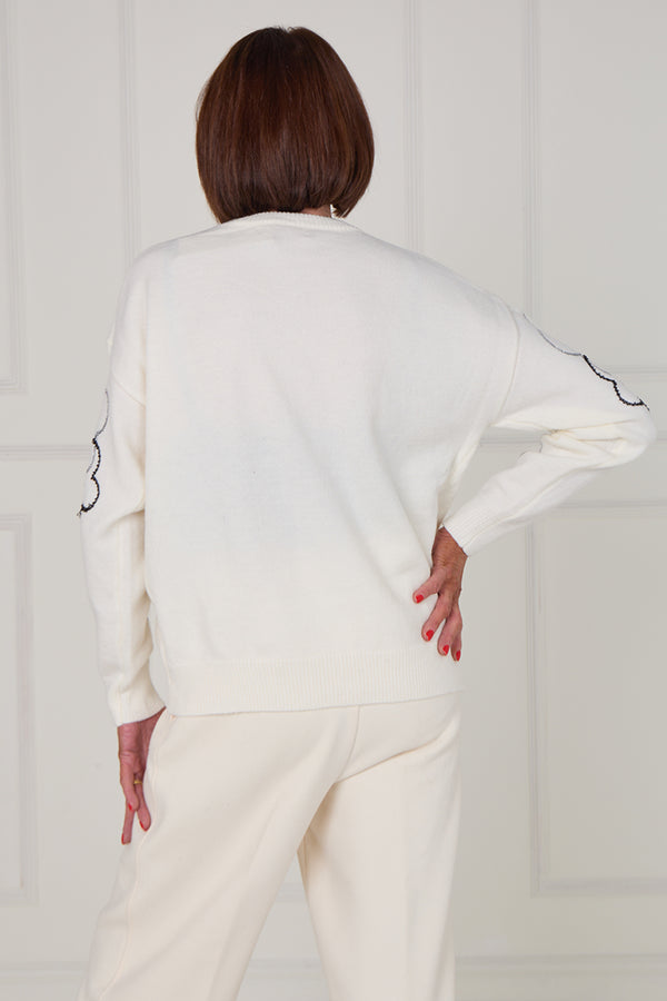 Alice embellished flower knitwear in ecru - Bond Street Store